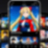 A user interface of a popular anime streaming app showcasing various anime titles