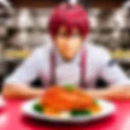 A vibrant scene from Food Wars showcasing a culinary competition