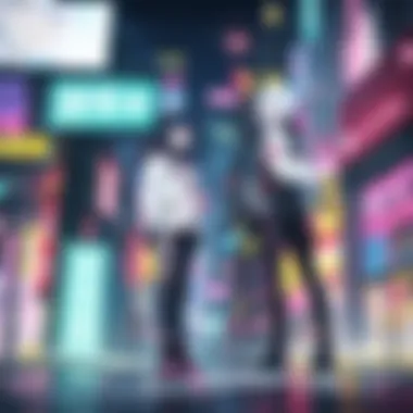 Futuristic anime cityscape with neon lights