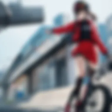 Cycling with Anime Style A cyclist wearing an anime-styled helmet while riding through a scenic landscape, highlighting the blend of safety and aesthetics.
