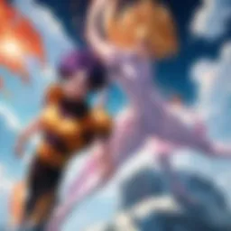Epic battle between Goku and Frieza showcasing intense energy blasts.
