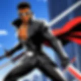 A striking scene depicting the protagonist wielding a blade against a night sky