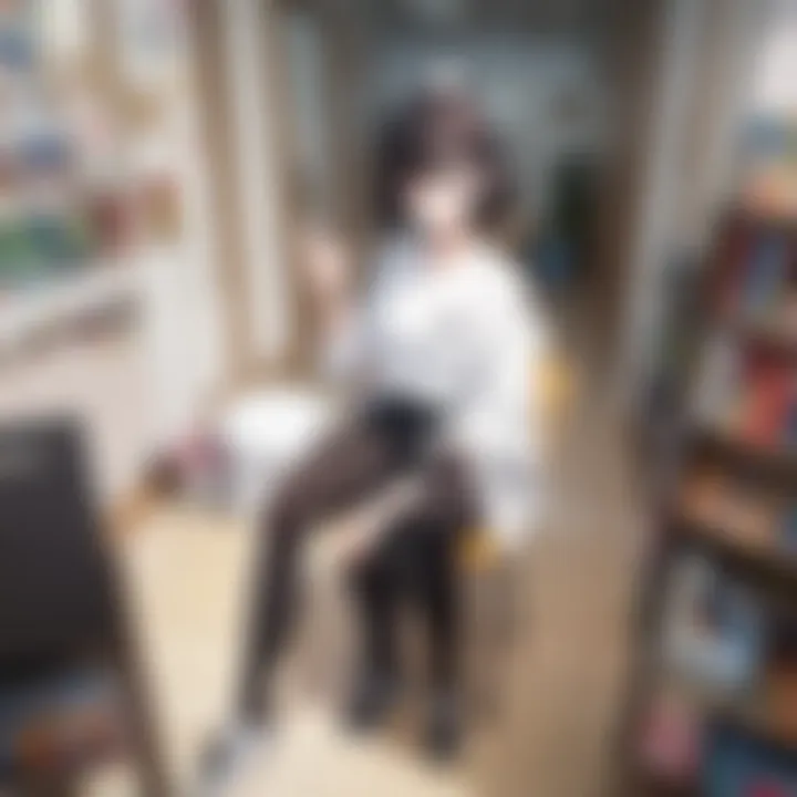 An artistic representation of a manga character in a colorful setting.