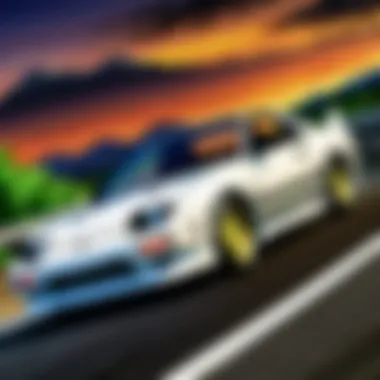 Dynamic Racing Action in Initial D A striking car racing scene from Initial D that showcases the thrilling essence of street racing.