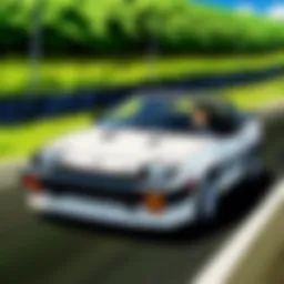 A dramatic scene from Initial D showcasing intense racing action.