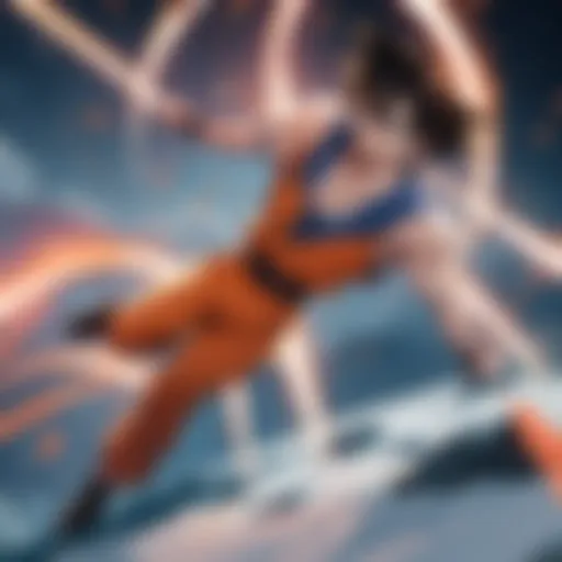 Dynamic energy aura surrounding Goku in battle