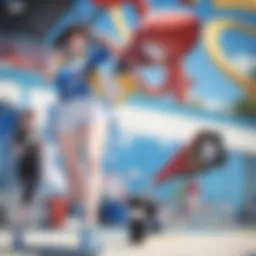 Dynamic scene from a sports anime featuring intense competition
