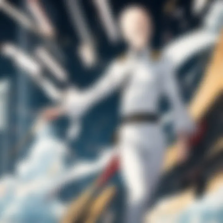 A detailed view of One Punch Man character Saitama in action.