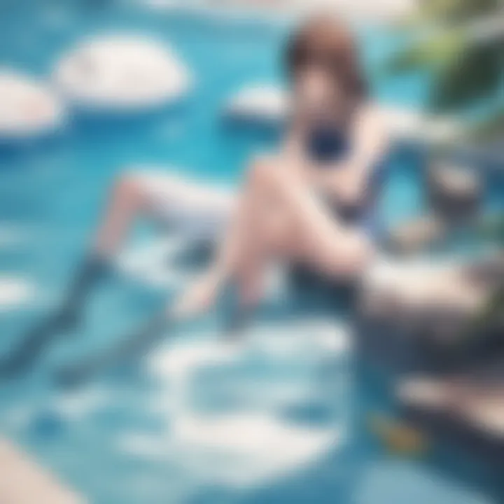 A group of anime characters celebrating together after a swim meet, emphasizing themes of friendship.