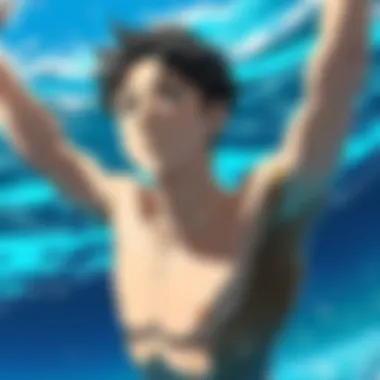 Overcoming Challenges in Water A vibrant illustration of an anime swimmer surrounded by waves, symbolizing perseverance and struggle.