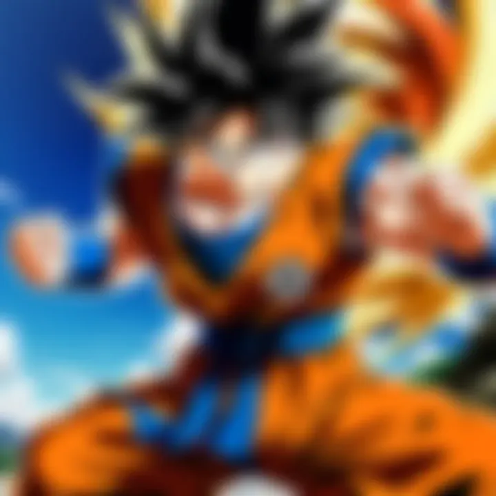 A vibrant scene showcasing Goku in action with dynamic energy effects