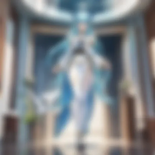 Mystical aura surrounds the statue of a legendary anime character