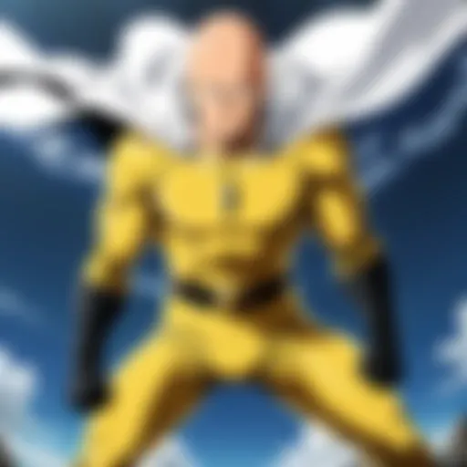 Epic battle scene showcasing Saitama's unmatched strength