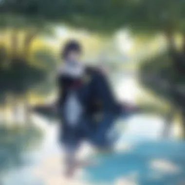 Serene Reflections by the Pond Anime Girl Reflecting by a Tranquil Pond