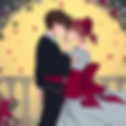 An artistic representation of the star-crossed lovers in a fantastical setting