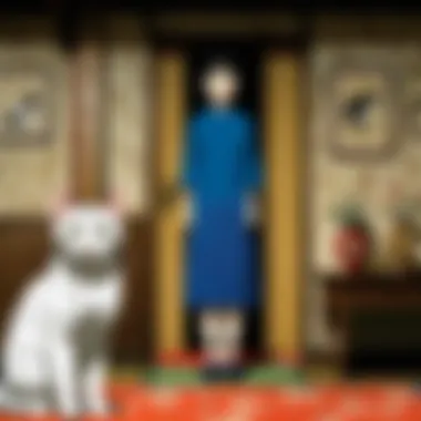 Haunting Cat and Owner Scene A haunting scene of a cat and its owner in an uncanny moment