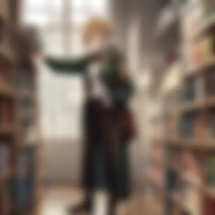 Image of a library with manga section focusing on AOT