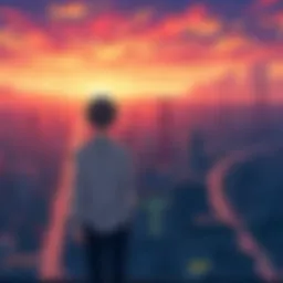 A breathtaking landscape scene from 'Your Name' showcasing the vibrant city skyline.
