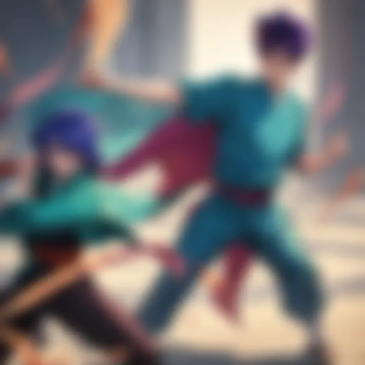 An illustration capturing the dynamic fight choreography characteristic of Yu Yu Hakusho.