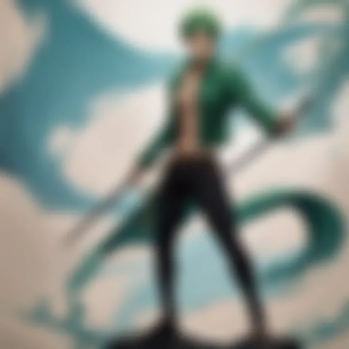 Zoro showcasing his swordsmanship skills with three swords